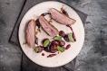Crispy duck breast with cherry compote