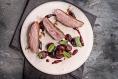 Crispy duck breast with cherry compote