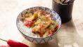 Sweet and sour chicken with steamed rice