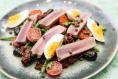 Salad Niçoise with charred tuna steak