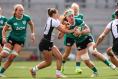 Ireland's Ruth Campbell comes up against Claire Gallagher of Canada. Photograph: INPHO/ Ben Brady 