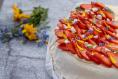 Strawberry pavlova with honey cream. Photograph: Harry Weir