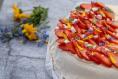 Strawberry pavlova with honey cream