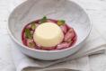 Poached rhubarb with white chocolate mousse