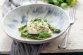 Steamed cod with asparagus and vinegar butter