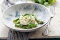 Steamed cod with asparagus and vinegar butter