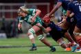 Ireland's Edel McMahon and France's Charlotte Escudero at a warm-up match in Belfast. Photograph: INPHO/ Ben Brady